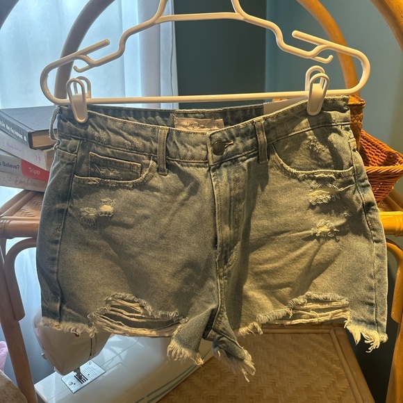 Blue Jean Shorts with Distressed Cut-Off Style - Picture 2 of 4